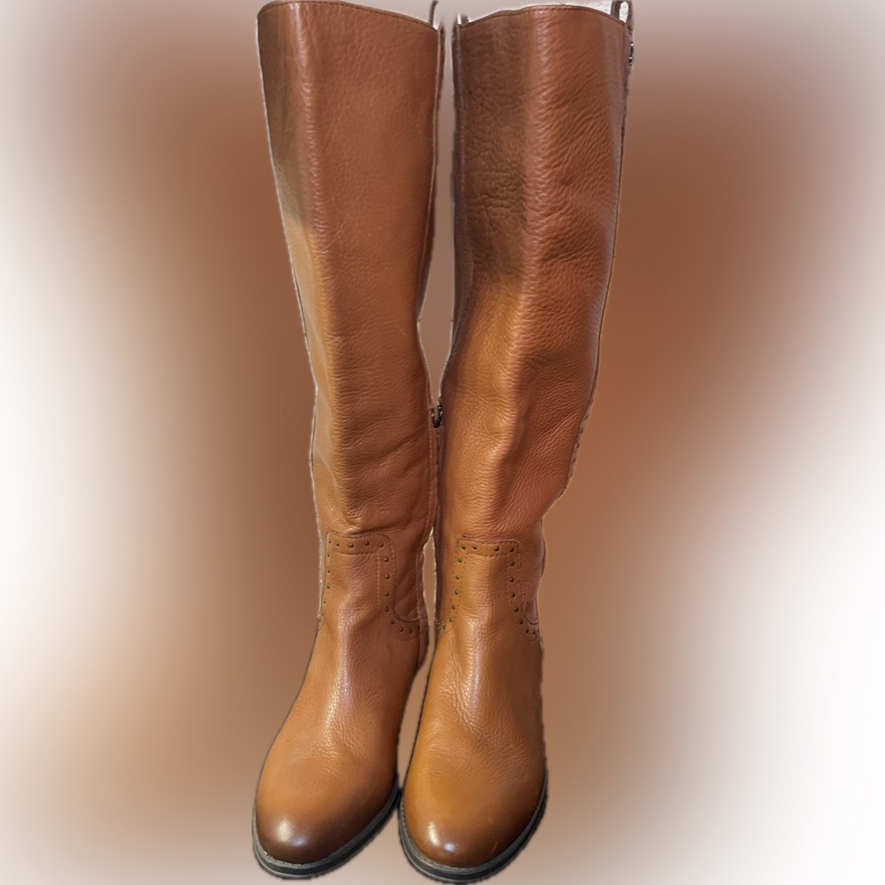 SAM EDELMAN PRINA RIDING BOOTS SIDE ZIP STUDDED NWT WOMENS BROWN US 6 /36